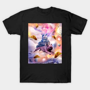 Cosmic Laser Cat Riding Unicorn Pug T-Shirt